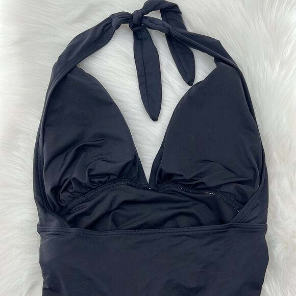 Kate Spade Women's Belted Plunge Halter One Piece Swimsuit - Black - Medium - Picture 6 of 7